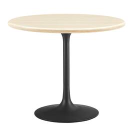 Lippa 36" Round Faux Travertine Dining Table by Modway - Black Travertine