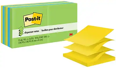 Post-it
feuilletts pour distributeur
dispenser notes
12 S 100 EA/CH
TOTAL/CONT. 1200
3 IN/PO x 3 IN/PO (76 mm x 76 mm)
3M