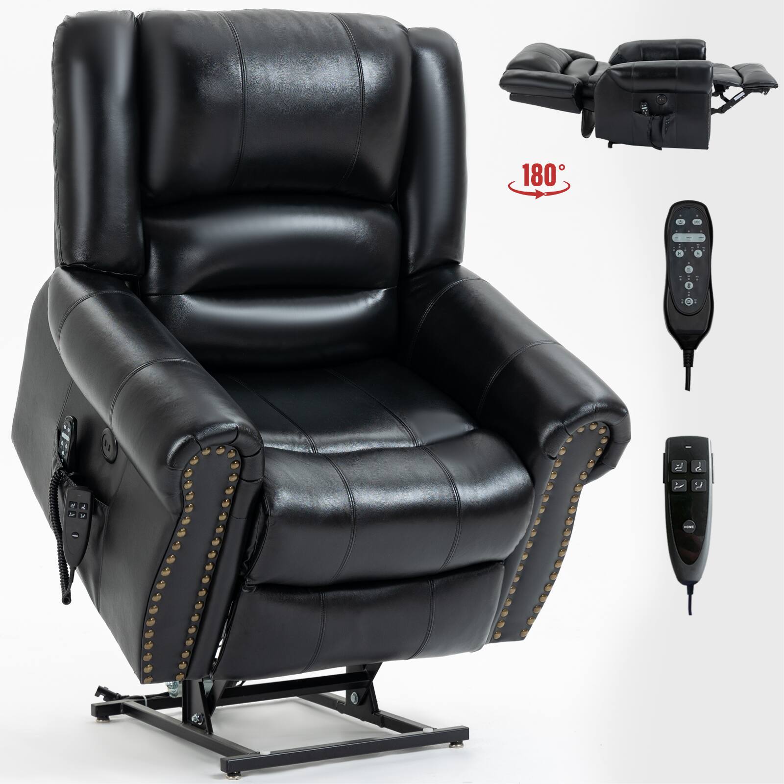 LUCKY ONE - Leather Dual Motor Power Lift Recliner Chair with Massage and Heat, USB, Side Pocket, Infinite Position, Power-Remote - Black price history on PriceWatchPro