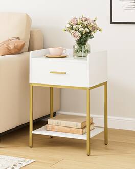 Empire DigiLabs - Nightstand With Charging Station 3-tier Bedside Table For Space Modern Night Stand Storage Drawer And Shelf - White