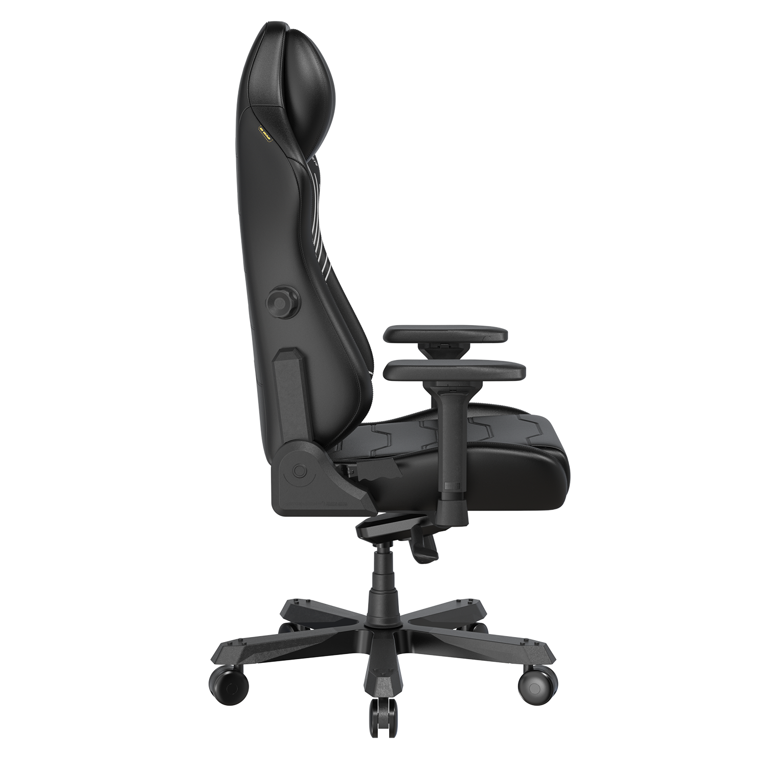 Left. DXRacer - DXRacer Master Series Gaming Chair – Black lines, Premium PU Leather with Built-In Lumbar Support & 4D Armrests - Black.