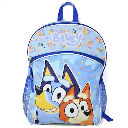 Front. Care Bears - Bluey and Bingo Nylon Blue Kids 16" School Backpack for Girls and Boys ages 3+ - Assorted Pre-Pack.