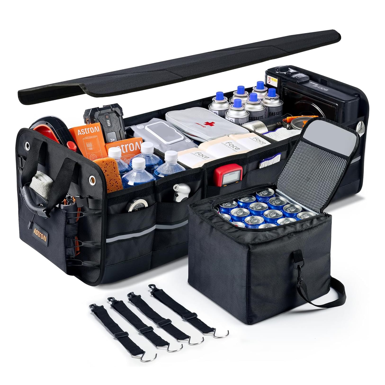 AstroAI - Car Trunk Organizer 110L, Collapsible Large Storage Box with Cooler Bag for Cars - Black