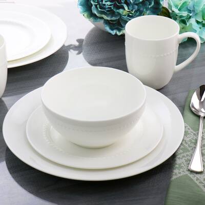 Gibson Elite 16 Piece Embossed Bone China Dinnerware Set White