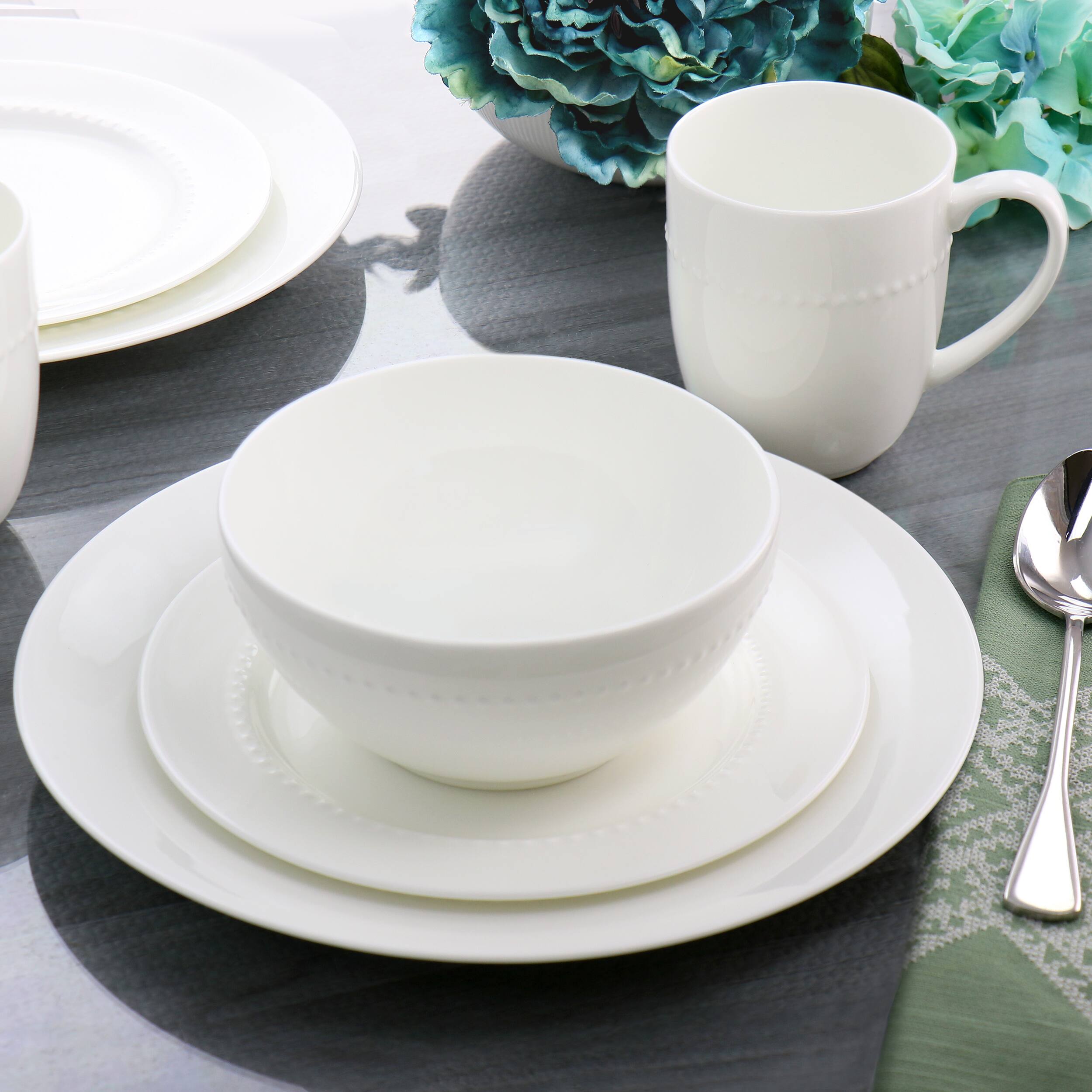 Gibson Elite 16 Piece Embossed Bone China Dinnerware Set White