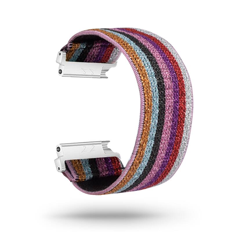 Front. StrapsCo - Stretch Band Nylon Watch Strap For Fitbit Versa & Versa 2 - Rainbow Sparkles.