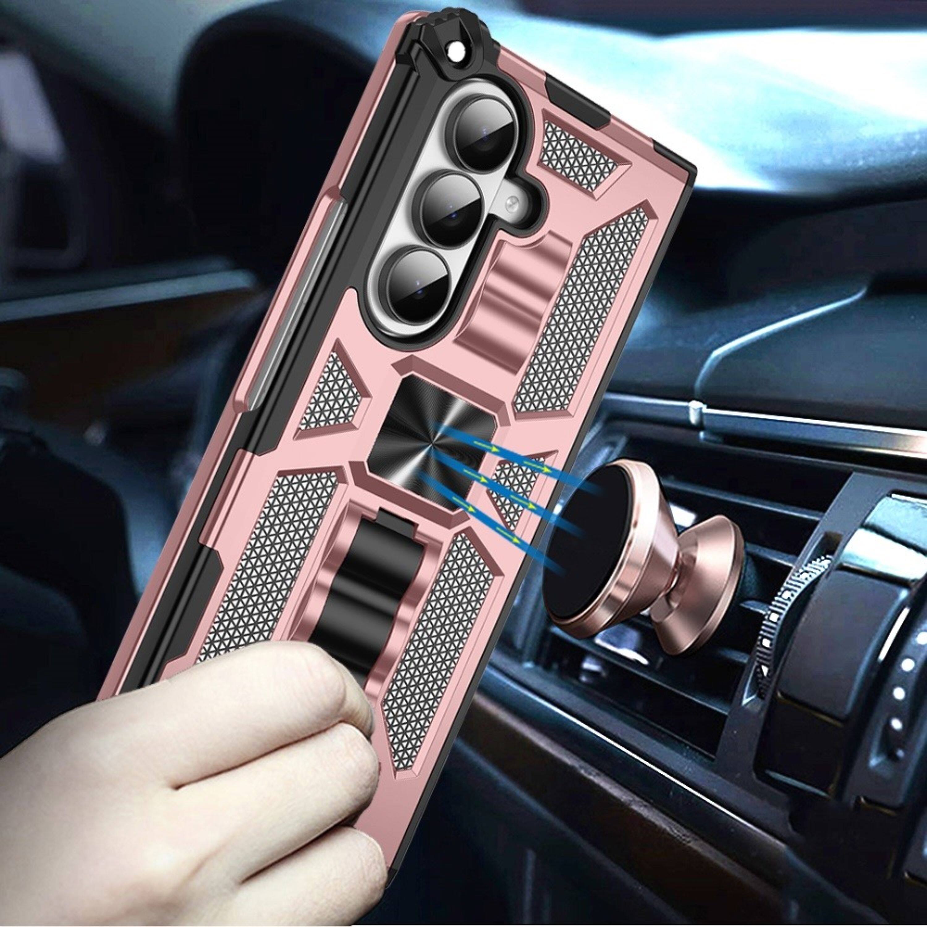 Left. Kitcheniva - Shockproof Case With Stand Metal Plate Tempered Glass For Samsung Galaxy Z Fold7 Rose Gold - Rose Gold.
