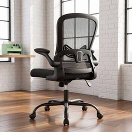 Ergonomic Mesh Office Chair, Marsail Adjustable Lumbar Support Computer Desk Chair, Flip-Up Armrests, 90°-115° Reclining - Black
