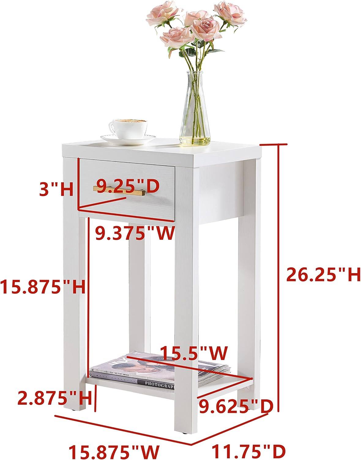 - 3" H
- 9.25" D
- 9.375" W
- 15.875" H
- 26.25" H
- 15.5" W
- 2.875" H
- 9.625" D
- 15.875" W
- 11.75" D