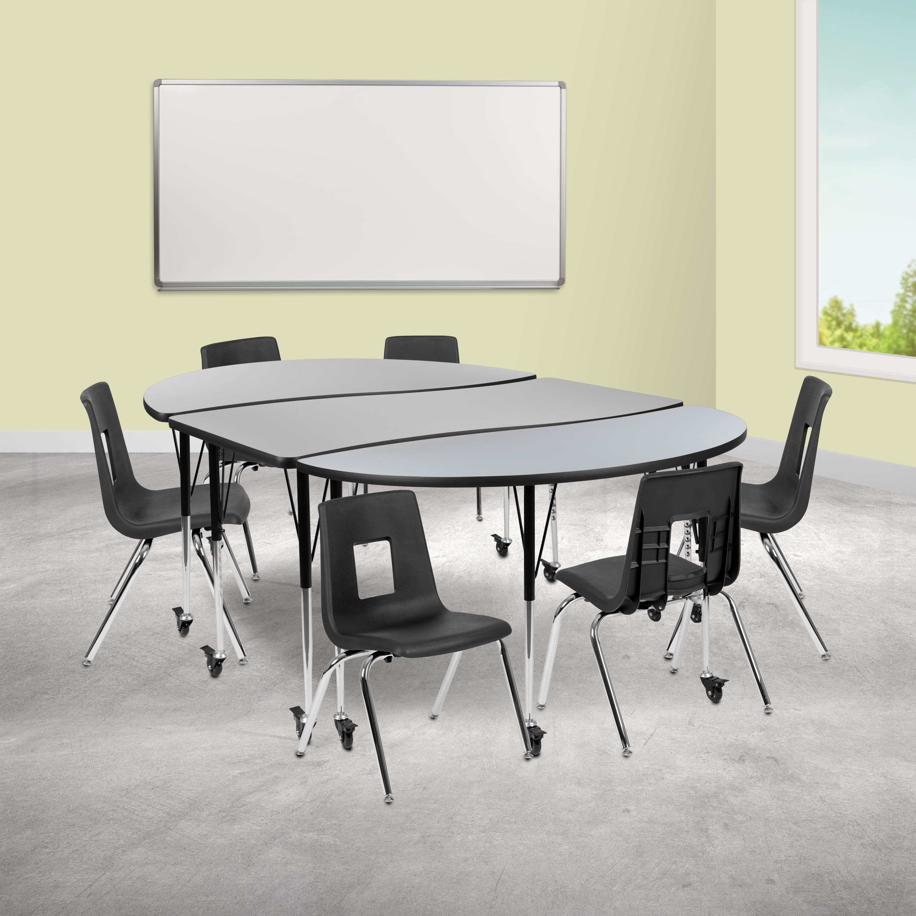 "Emma + Oliver - Mobile 86"" Oval Wave Collaborative Laminate Activity Table Set with 16"" Student Stack Chairs - Gray" price history on PriceWatchPro