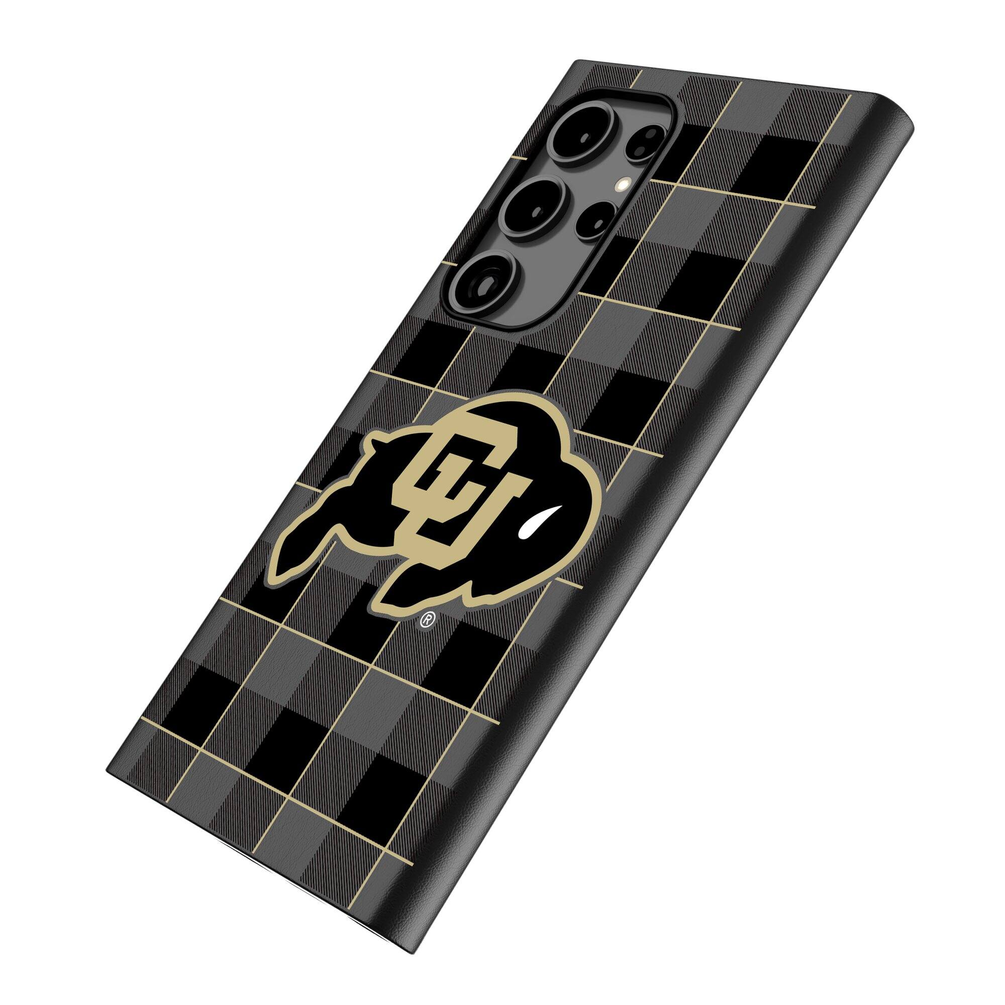Alt View 1. Keyscaper - Colorado Buffaloes Plaid Galaxy Magnetic Bump Case - S25 - Black.