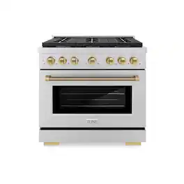 ZLINE - Autograph 36 in. 5.2 cu. ft. Freestanding Paramount Dual Fuel Range in Stainless Steel with Bronze Helix Handle - Stainless Steel