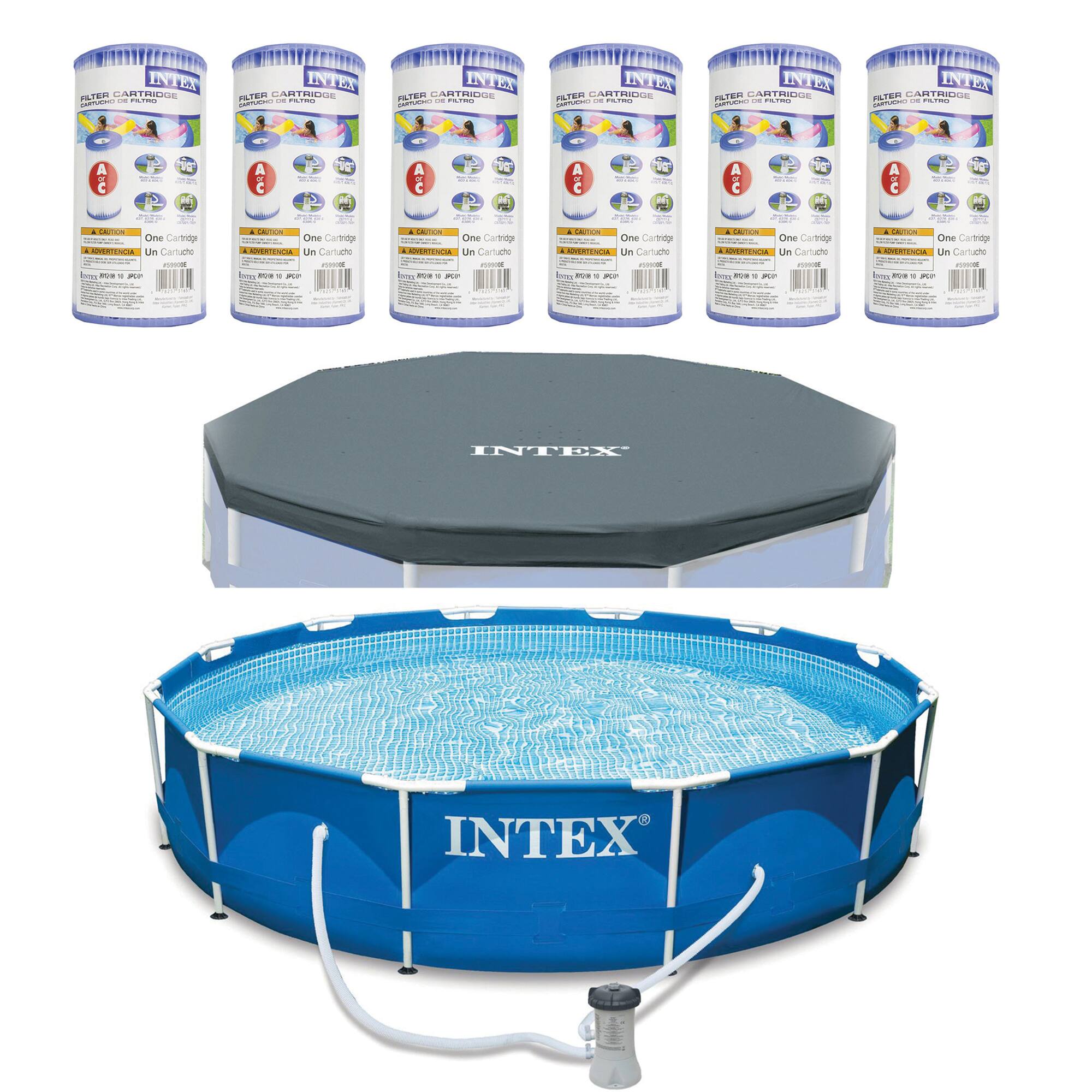 Alt View 16. Intex - Above Ground Swimming Pool w/Pump, Filter Cartridge(6 Pack)& Cover - White.