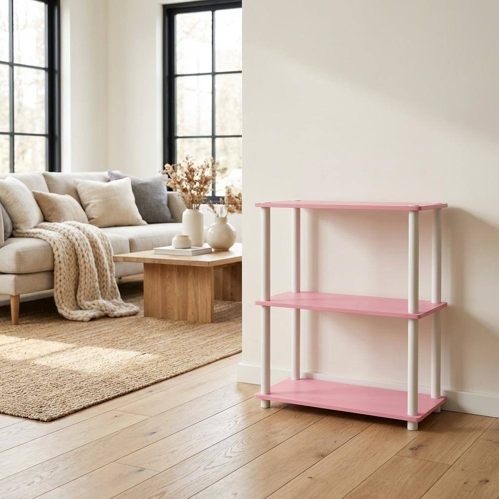 Left. FurniFact - Wooden bookcase with open storage shelves for modern home decor - Pink/White.