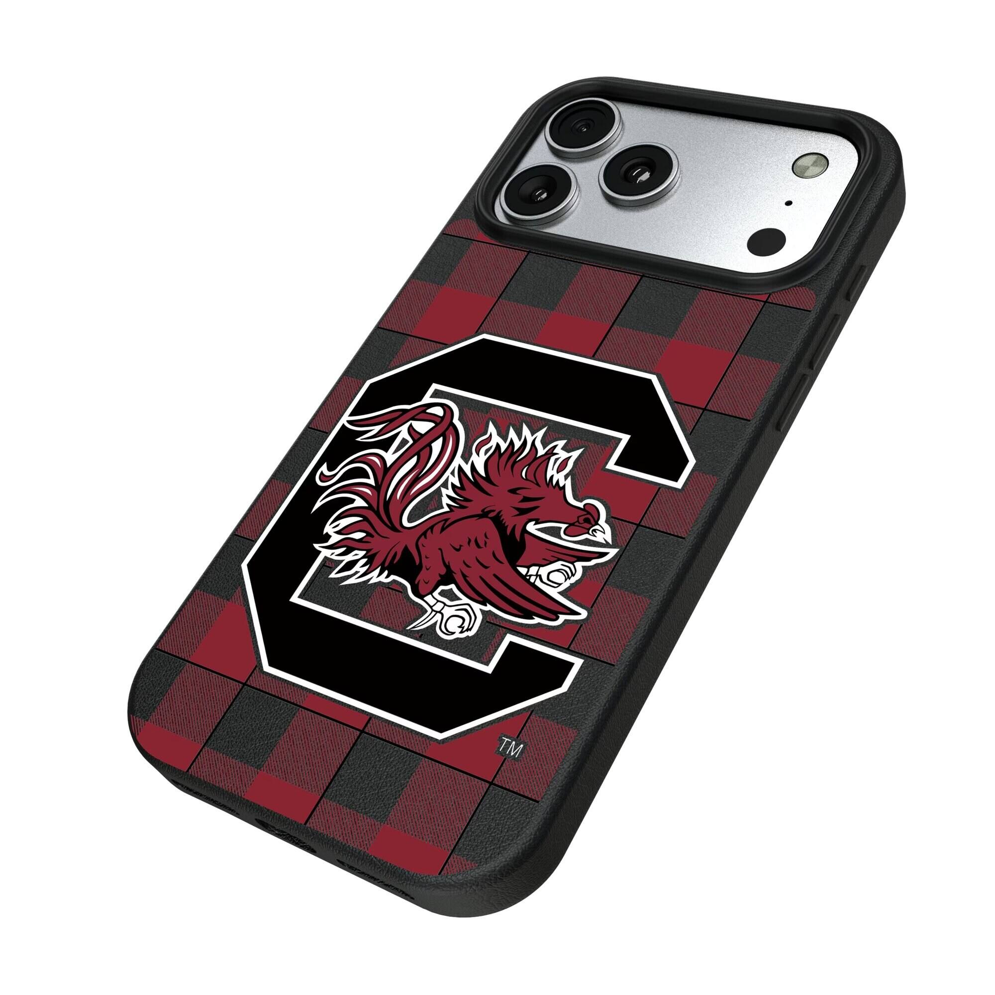 Alt View 1. Keyscaper - South Carolina Gamecocks Plaid Magnetic Bump iPhone Case - 17 Pro Max - Black.