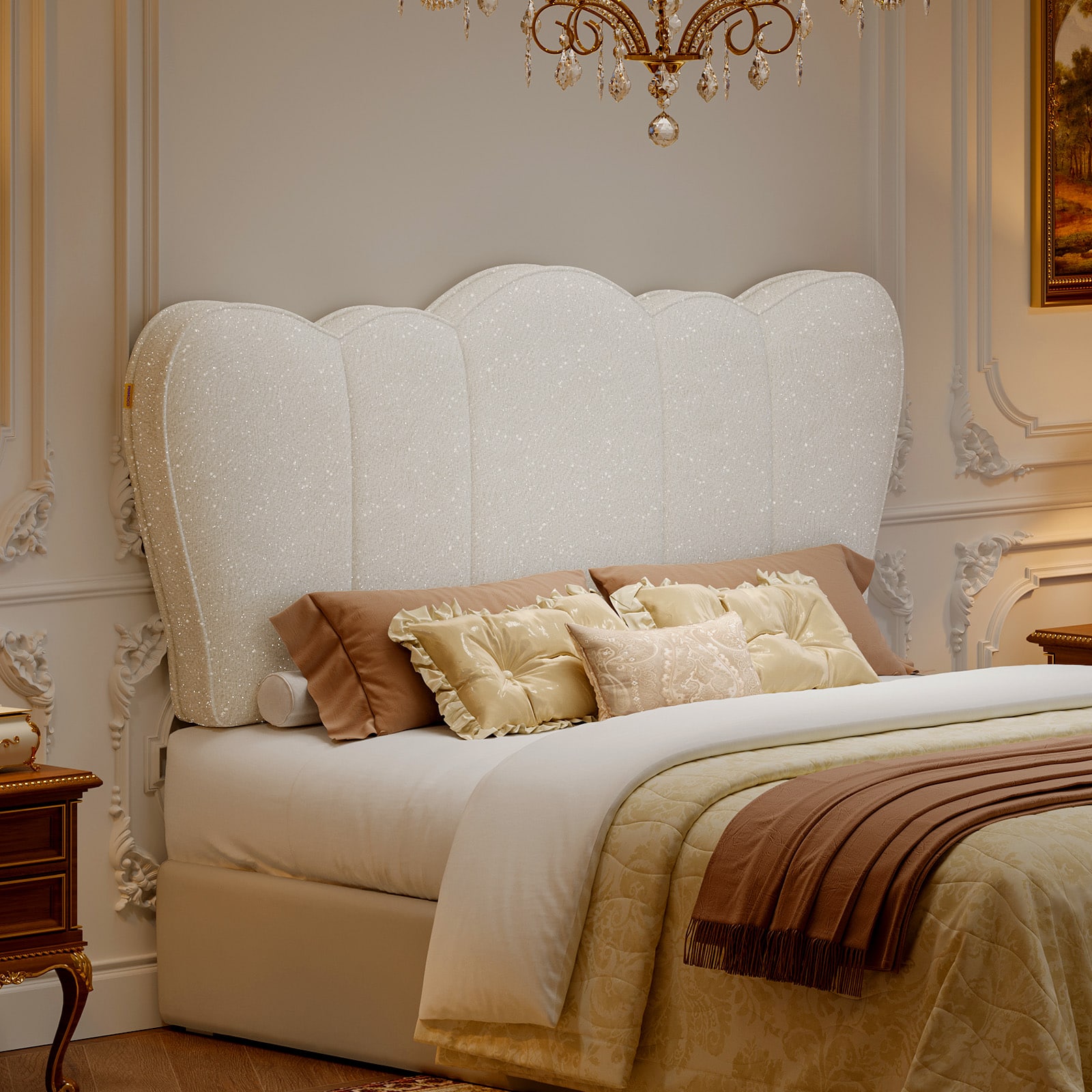 Pinmoco- Upholstered Headboard Ergonomic Fabric Headboard Suitable for 8-14 inch Mattress- Ivory