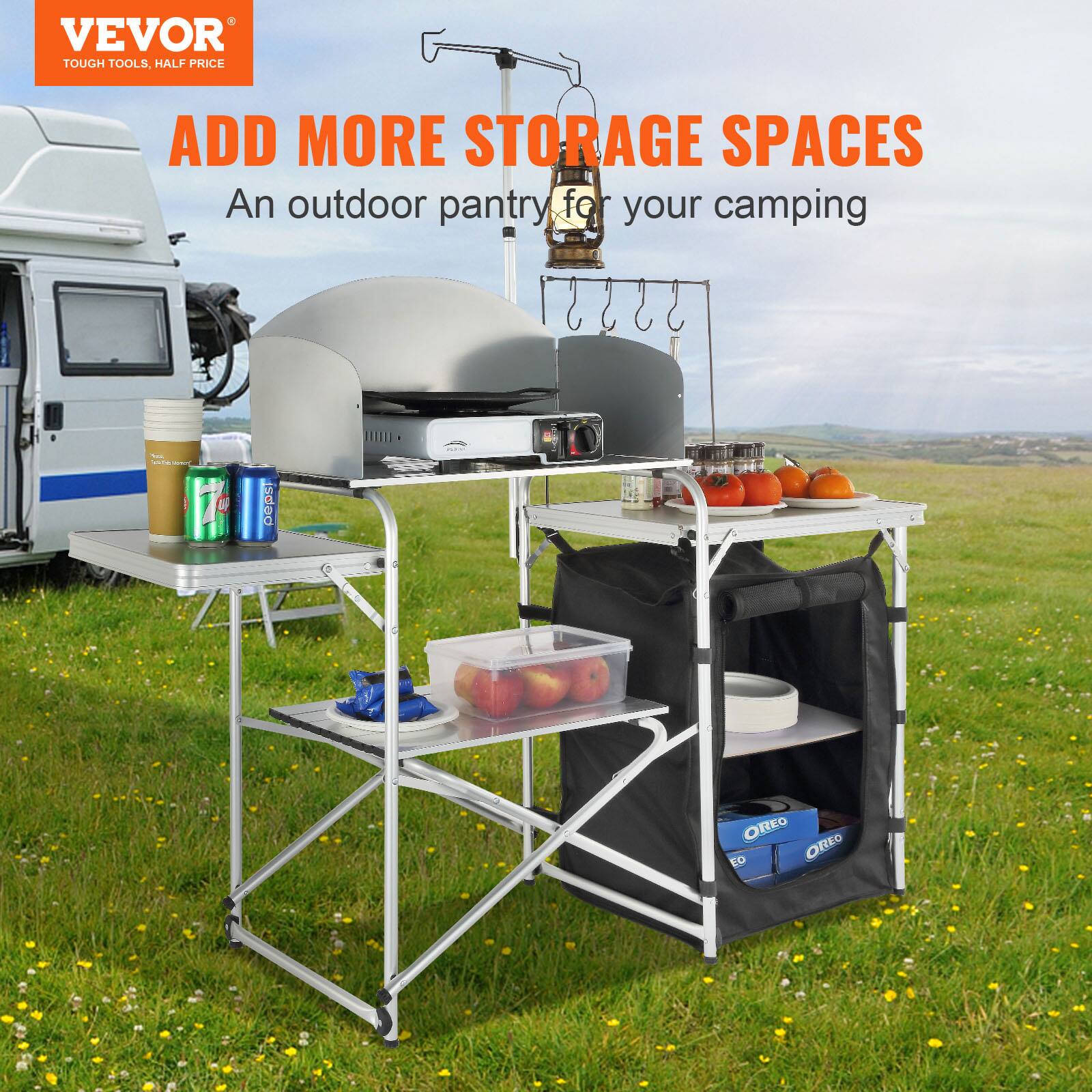 VEVOR TOUGH TOOLS, HALF PRICE ADD MORE STORAGE SPACES An outdoor pantry for your camping OREO OREO