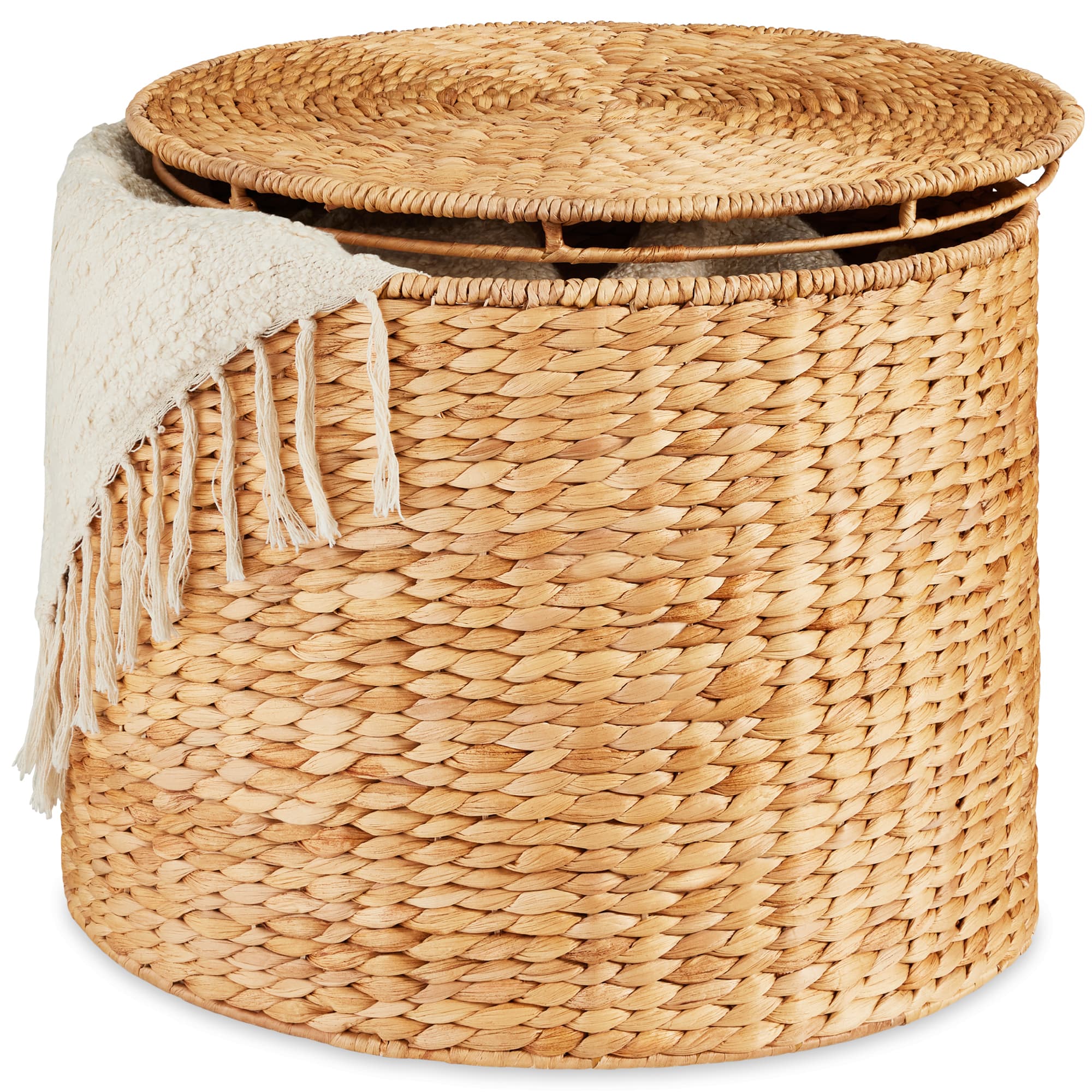 Best Choice Products - Large Round Storage Ottoman W/ Lid, Handwoven Water Hyacinth Footstool - Natural
