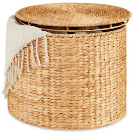 Best Choice Products - Large Round Storage Ottoman W/ Lid, Handwoven Water Hyacinth Footstool - Natural