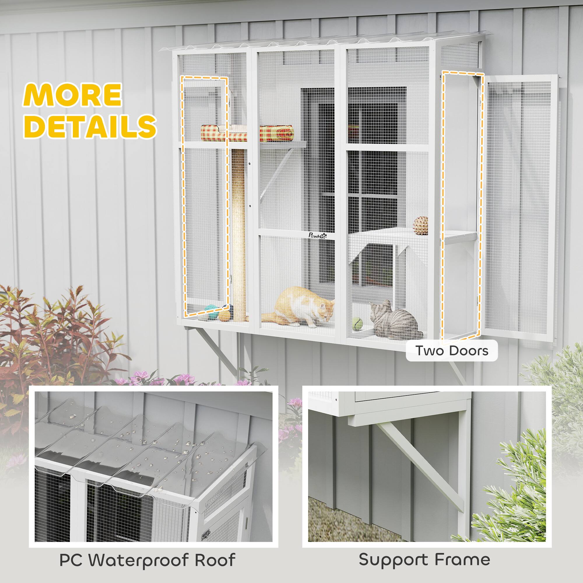 MORE DETAILS  
Two Doors  
PC Waterproof Roof  
Support Frame