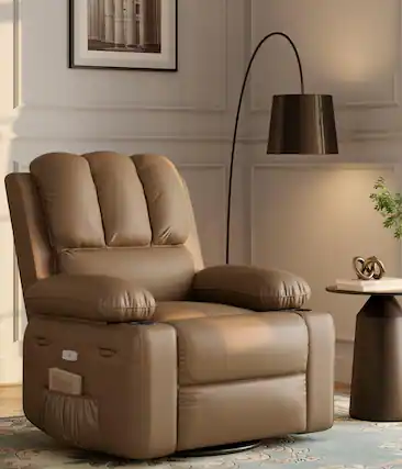 Front. Babevy - 37.4" Electric Power Recliner with Heat and Massage, Recliner Chair 26.8" Seat with Cup Holders - Tan.