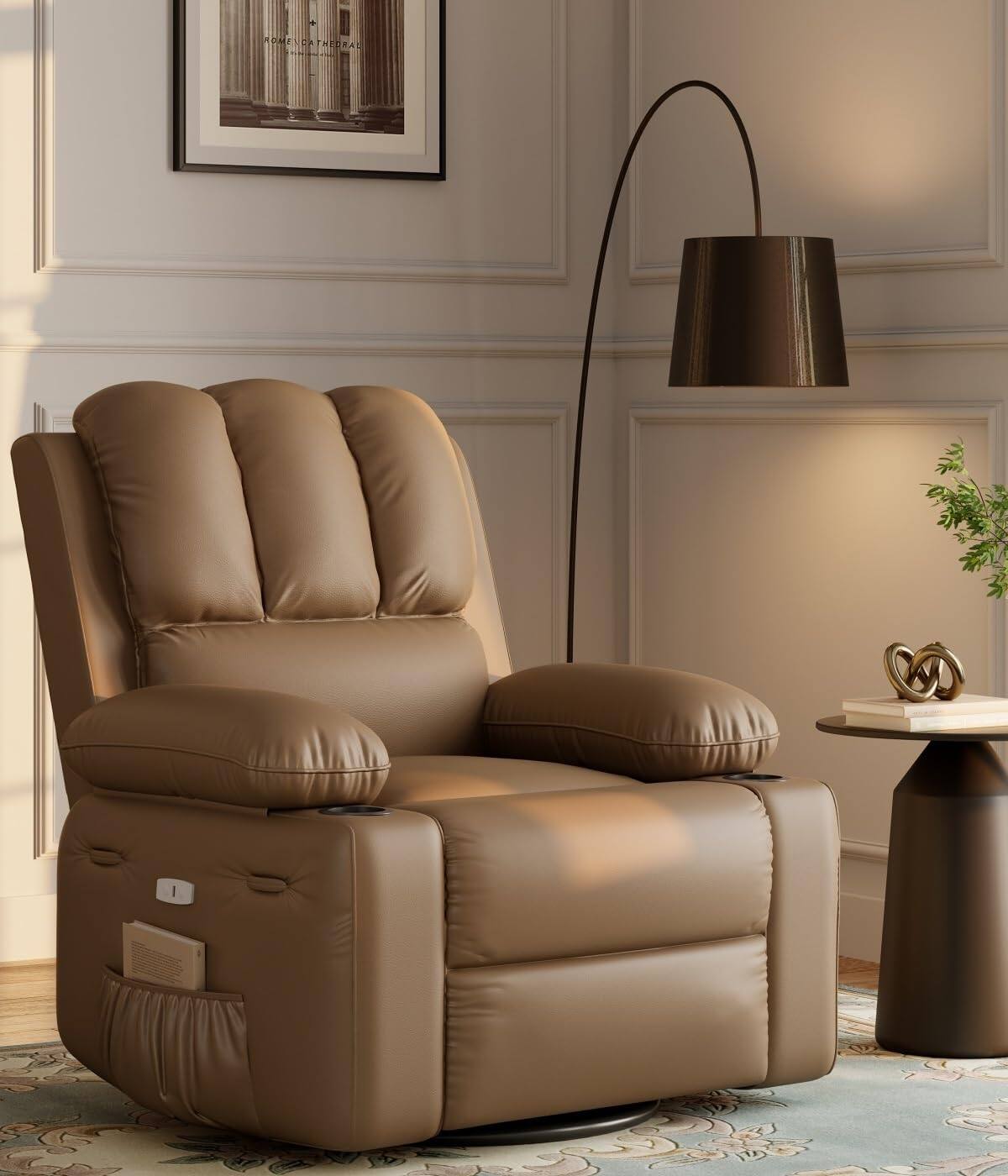 Front. Babevy - 37.4" Electric Power Recliner with Heat and Massage, Recliner Chair 26.8" Seat with Cup Holders - Tan.