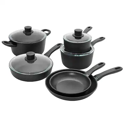 Front. Ballarini - BALLARINI Avola by HENCKELS 10-pc Aluminum Nonstick Cookware Set - Black.