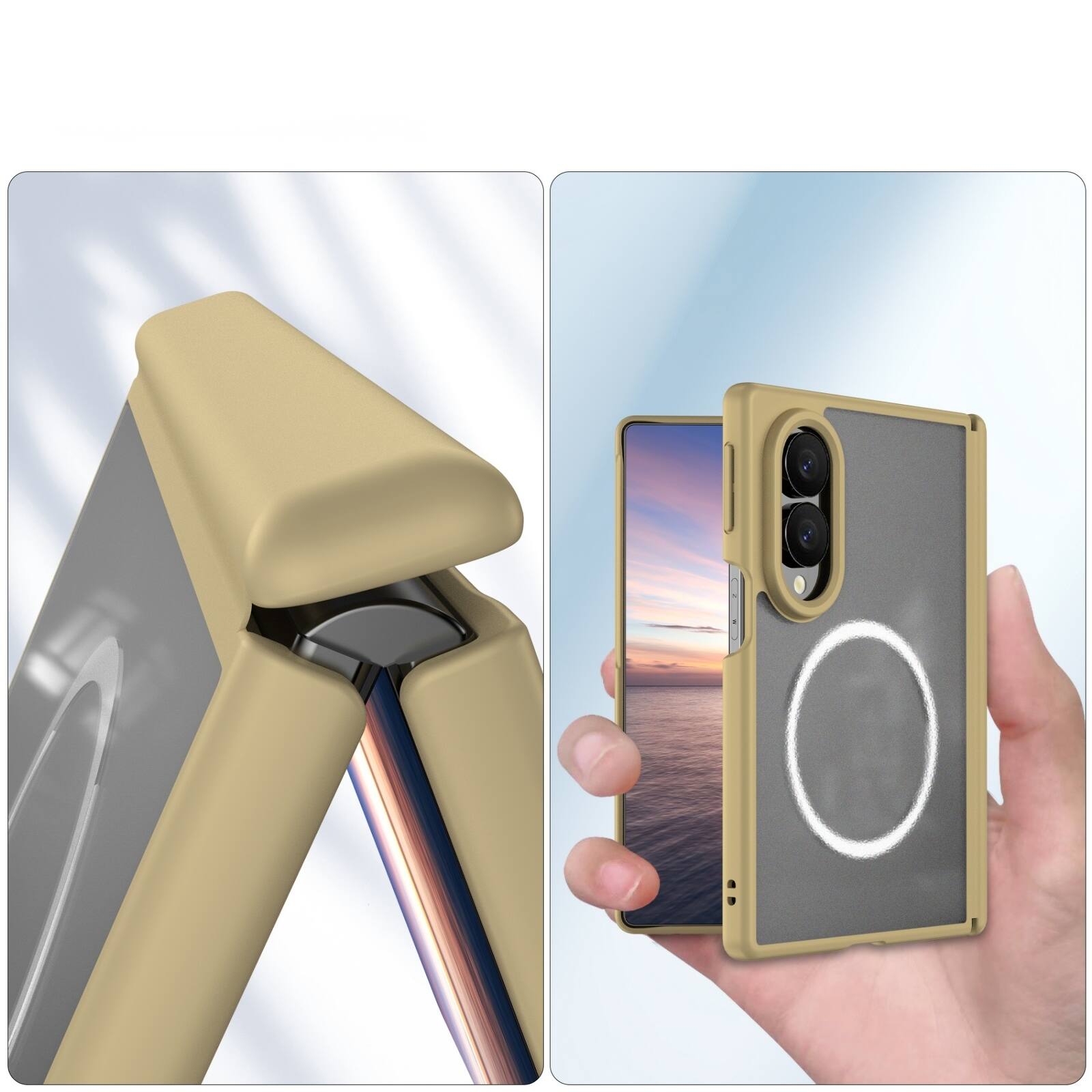 Back. Dteck - Shockproof Phone Case for Samsung Galaxy Z Fold8 Built in Screen Film, Clear Magnetic Cover with Full Hinge Protection - Gold.