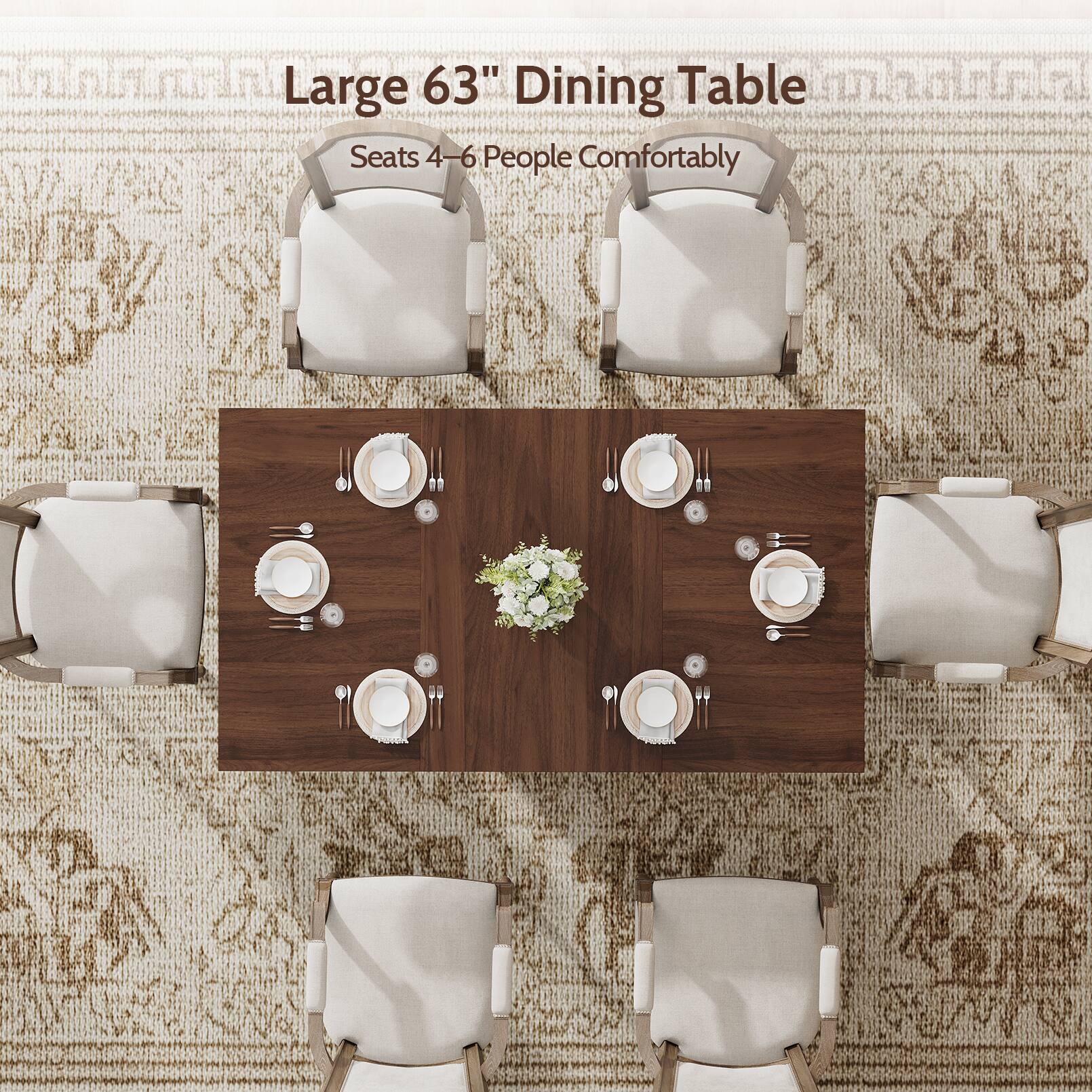 IARAAAA Large 63" Dining Table Seats 4-6 People Comfortably