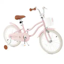 Gymax - 18'' Kids Bicycle Children's Training Bicycle w/ Removable Training Wheels & Basket - Pink