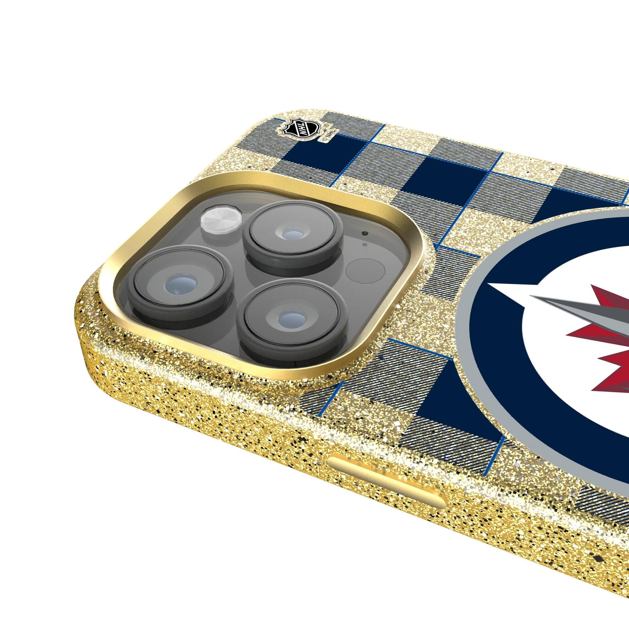 Alt View 2. Keyscaper - Winnipeg Jets Plaid Bling iPhone Case - 16 Pro - Gold.