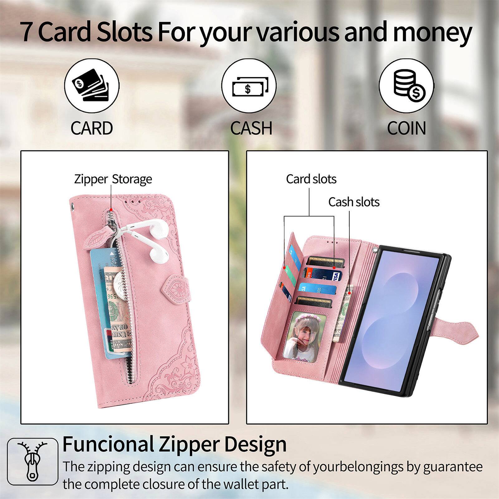 7 Card Slots For your various and money

CARD CASH COIN

Zipper Storage

Card slots Cash slots

Functional Zipper Design

The zipping design can ensure the safety of your belongings by guarantee the complete closure of the wallet part.
