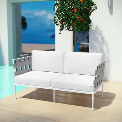Front. Modway - Harmony Outdoor Patio Aluminum Loveseat by Modway - White White.