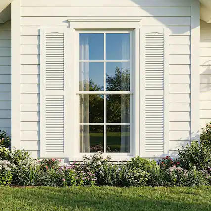 Front. Kadyn - Decorative Faux Shutters, Sturdy, Hassle-Free Design for Indoor & Outdoor Use, 14"x67", White - White.