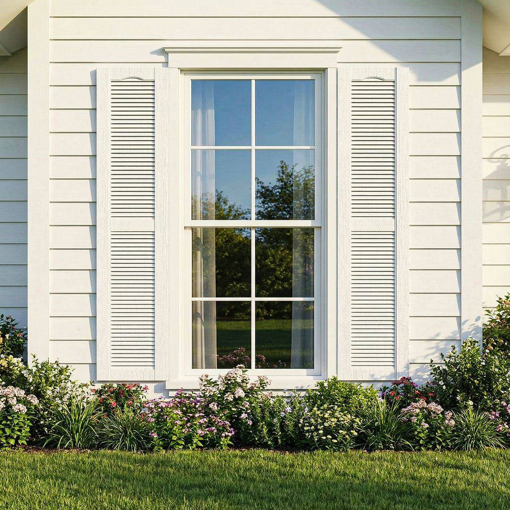 Front. Kadyn - Decorative Faux Shutters, Sturdy, Hassle-Free Design for Indoor & Outdoor Use, 14"x67", White - White.