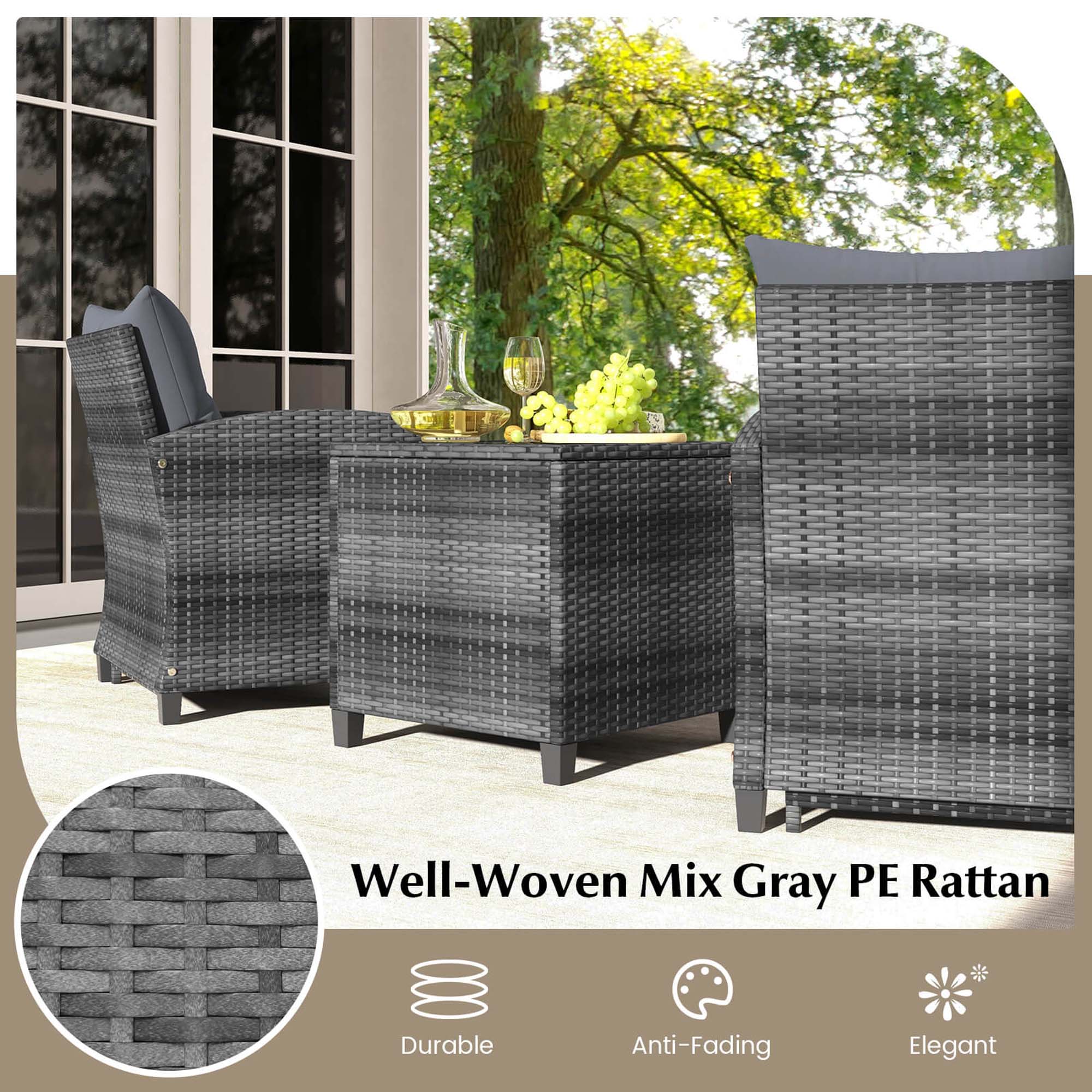 Well-Woven Mix Gray PE Rattan Durable Anti-Fading Elegant