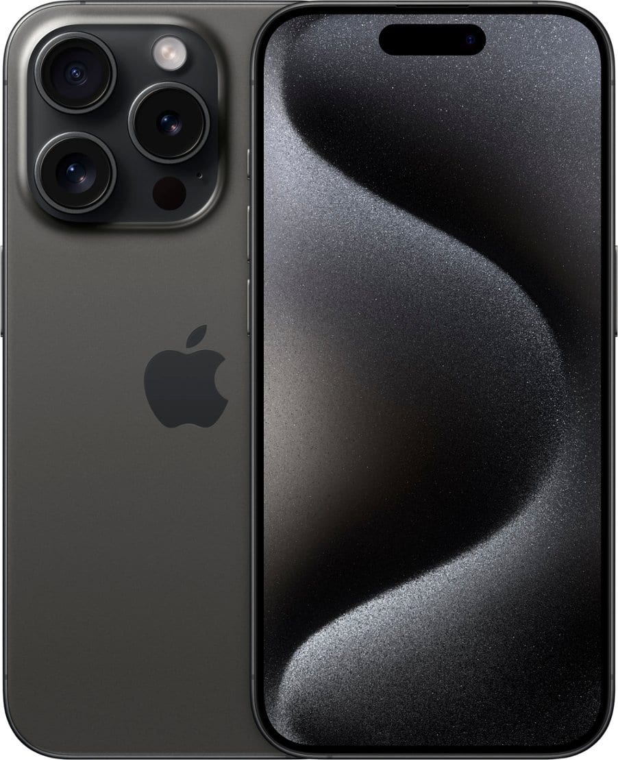 Front. Apple - Pre-Owned Good iPhone 15 Pro Max 5G 256GB - Apple Intelligence - (Unlocked) - Black Titanium.