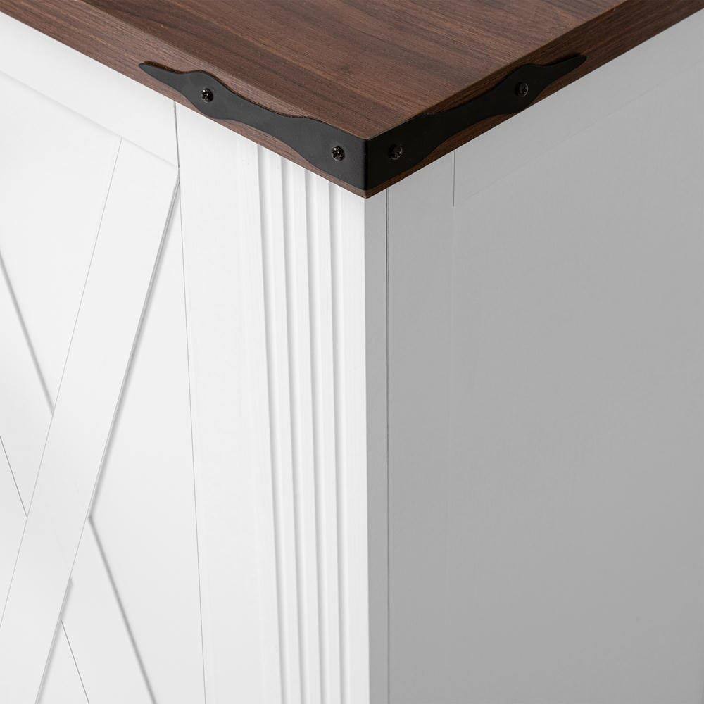 Alt View 4. Kadyn - 63" Barn Door Storage Cabinet with Drawers for Coffee Bar Station - White - White.