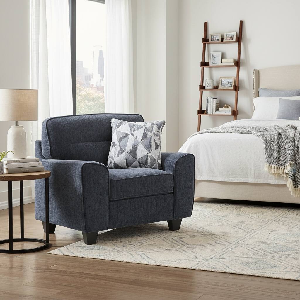 Alt View 5. Forest'nSky - Durable  Fabric Accent Chair with Decorative Pillow, Modern Living Room Armchair with Plush Cushion,Blue - Blue.