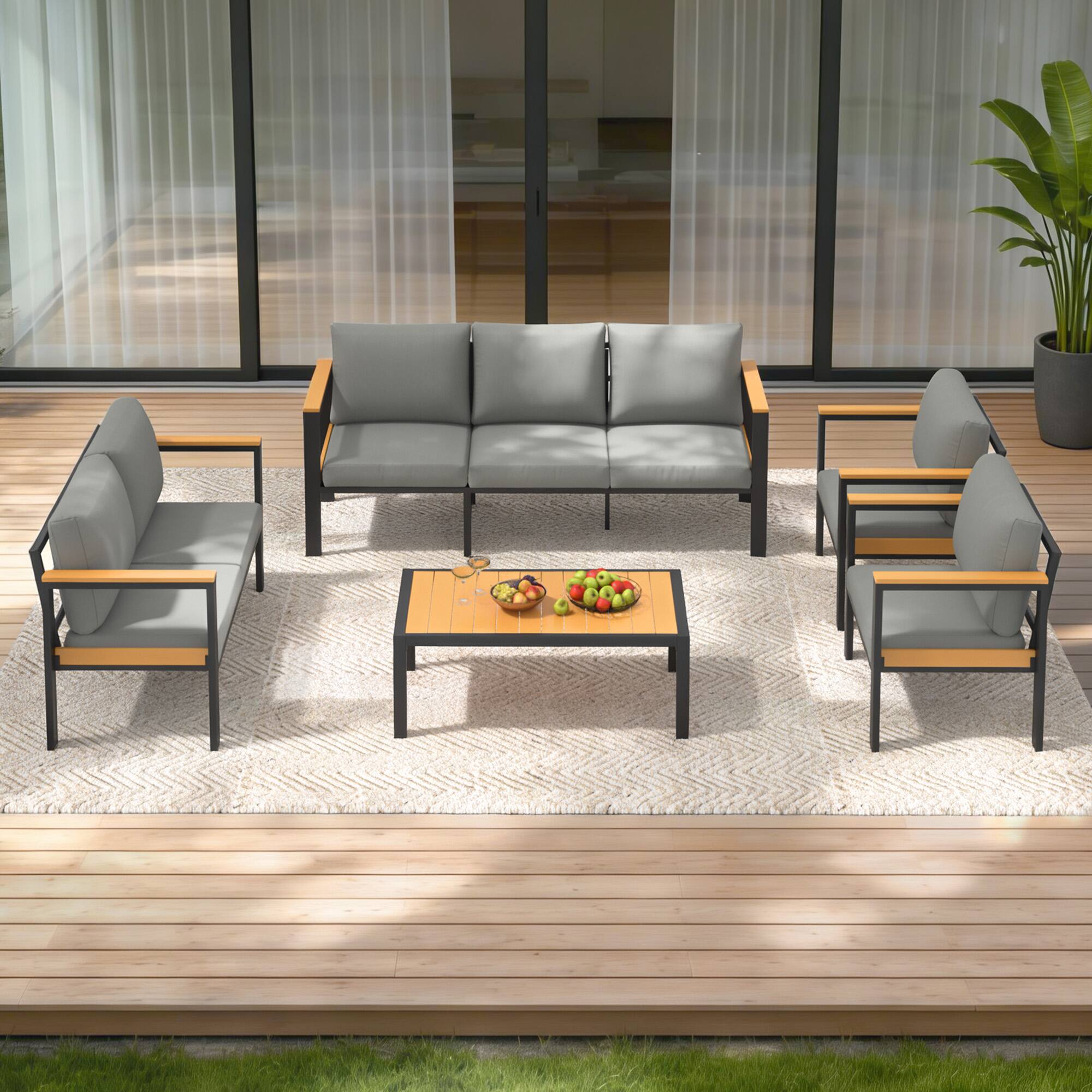Angle. U-HOMY - 5-Piece Patio Conversation Set with Table, All-Weather Aluminum Furniture for Outdoor Living - Grey.