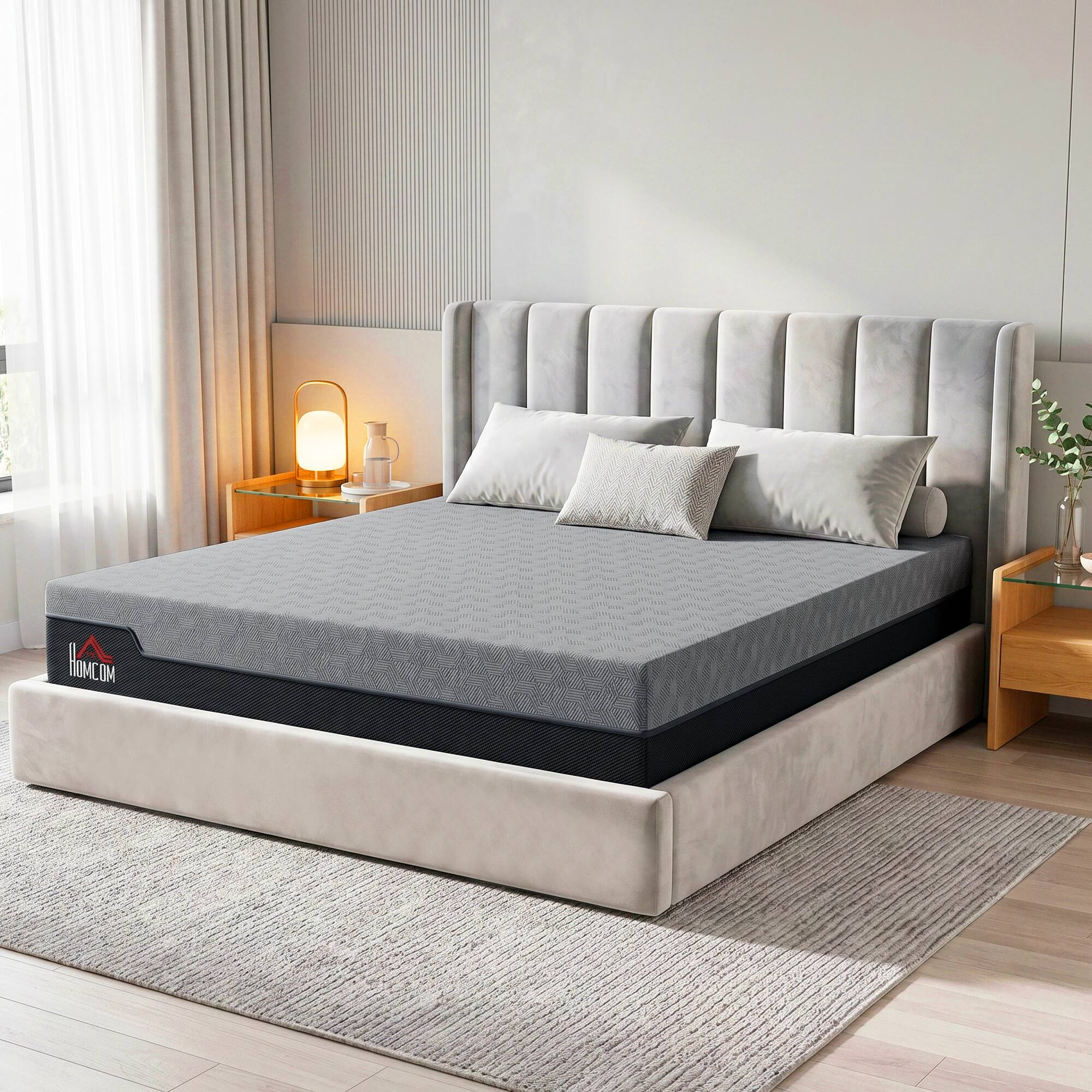 Alt View 8. Homcom - Mattress, 14 Inch Memory Foam Mattress for Pressure Relief, Graphene Gel Cooling Copper Bed in a Box - Gray.
