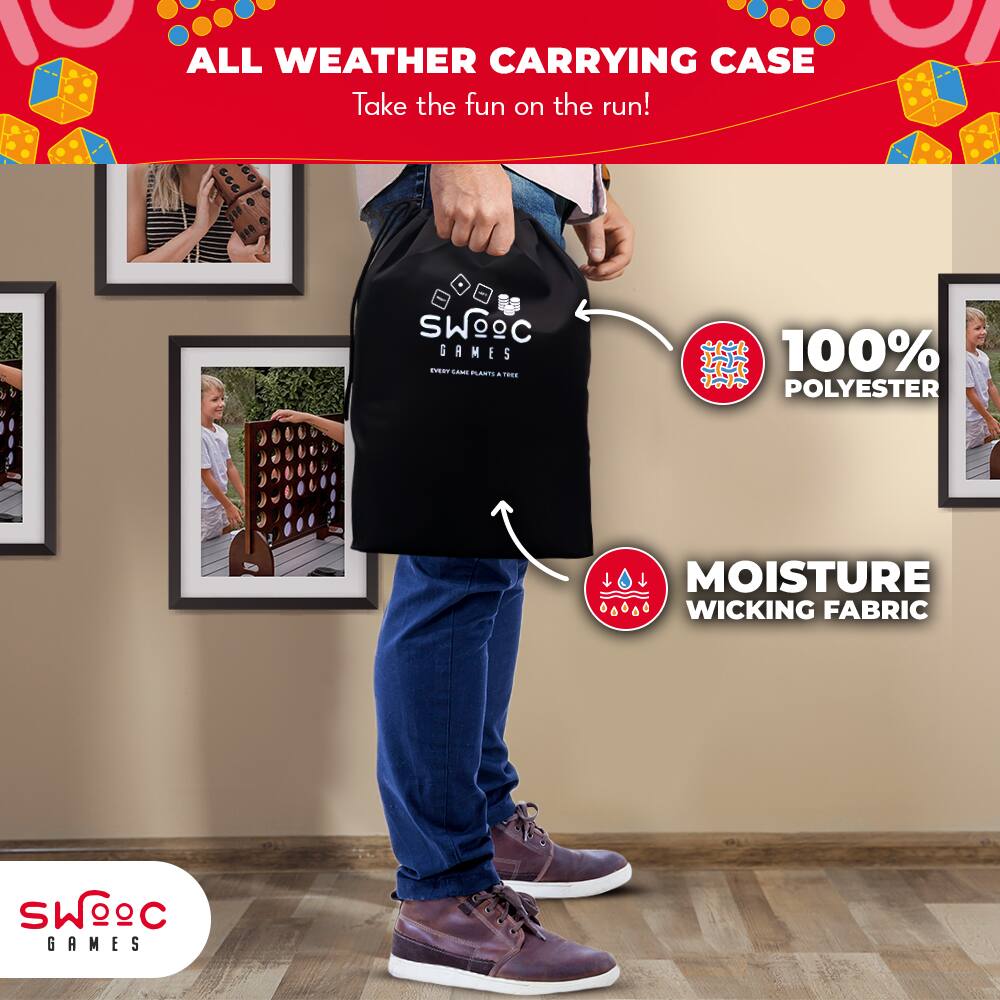 ALL WEATHER CARRYING CASE  
Take the fun on the run!  

100% POLYESTER MOISTURE WICKING FABRIC  

SWOOC GAMES  
EVERY GAME PLANTS A TREE