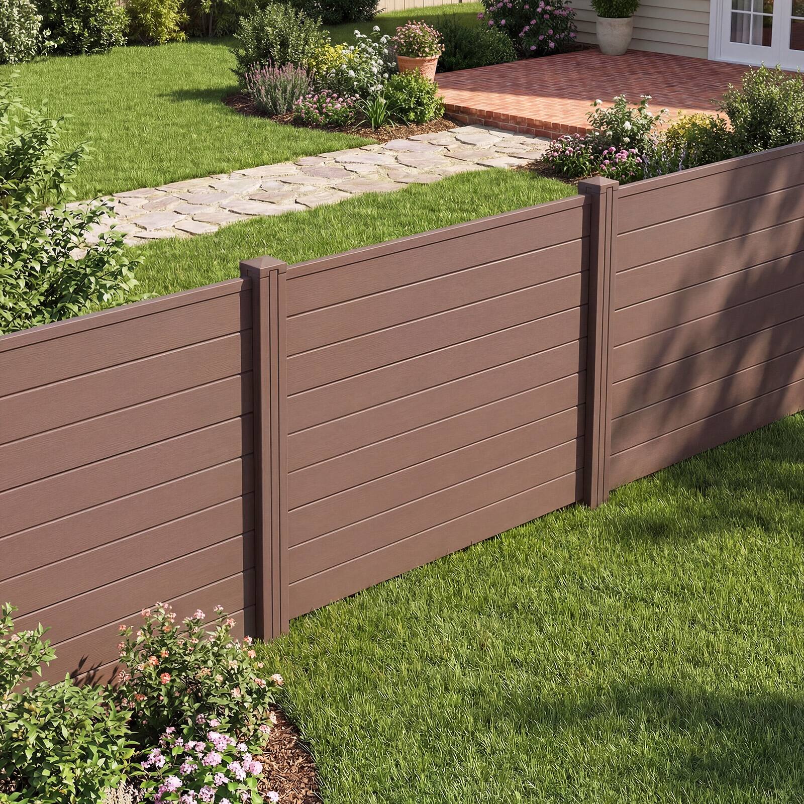 Alt View 3. Costway - 2 Pack 48" x 38" Air Conditioner Fence Screen Panel Kit with 3 Ground Stakes - Brown.