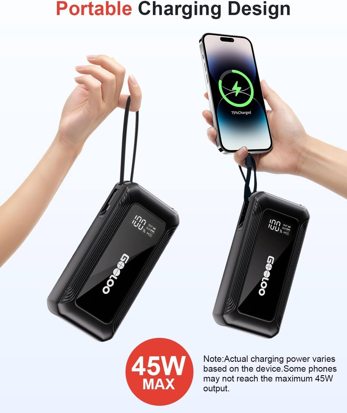 Portable Charging Design

75% Charged

45W MAX

Note: Actual charging power varies based on the device. Some phones may not reach the maximum 45W output.