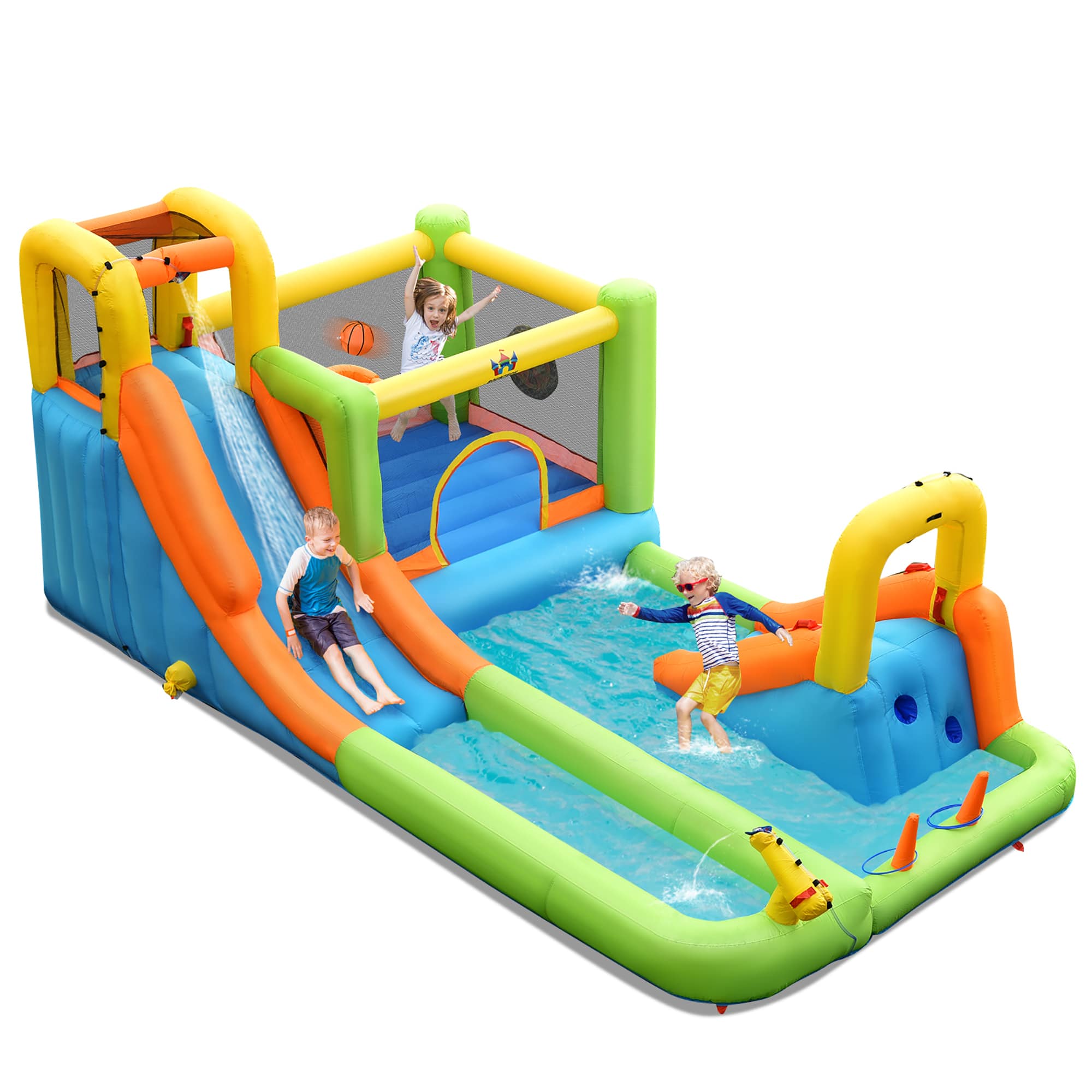 Front. Costway - Inflatable Water Slide Park Bounce House Splash Pool Without Blower - Multicolor.
