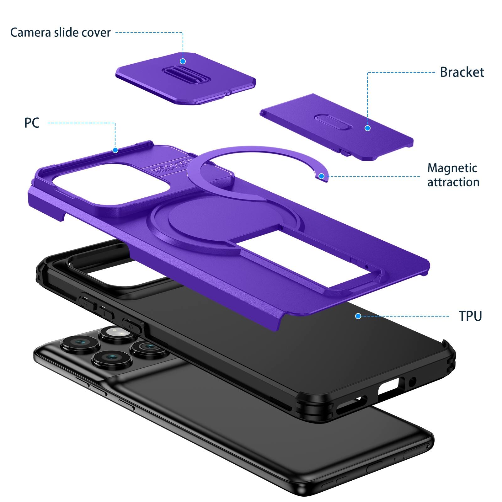 Camera slide cover  
Bracket  
PC  
Magnetic attraction  
TPU