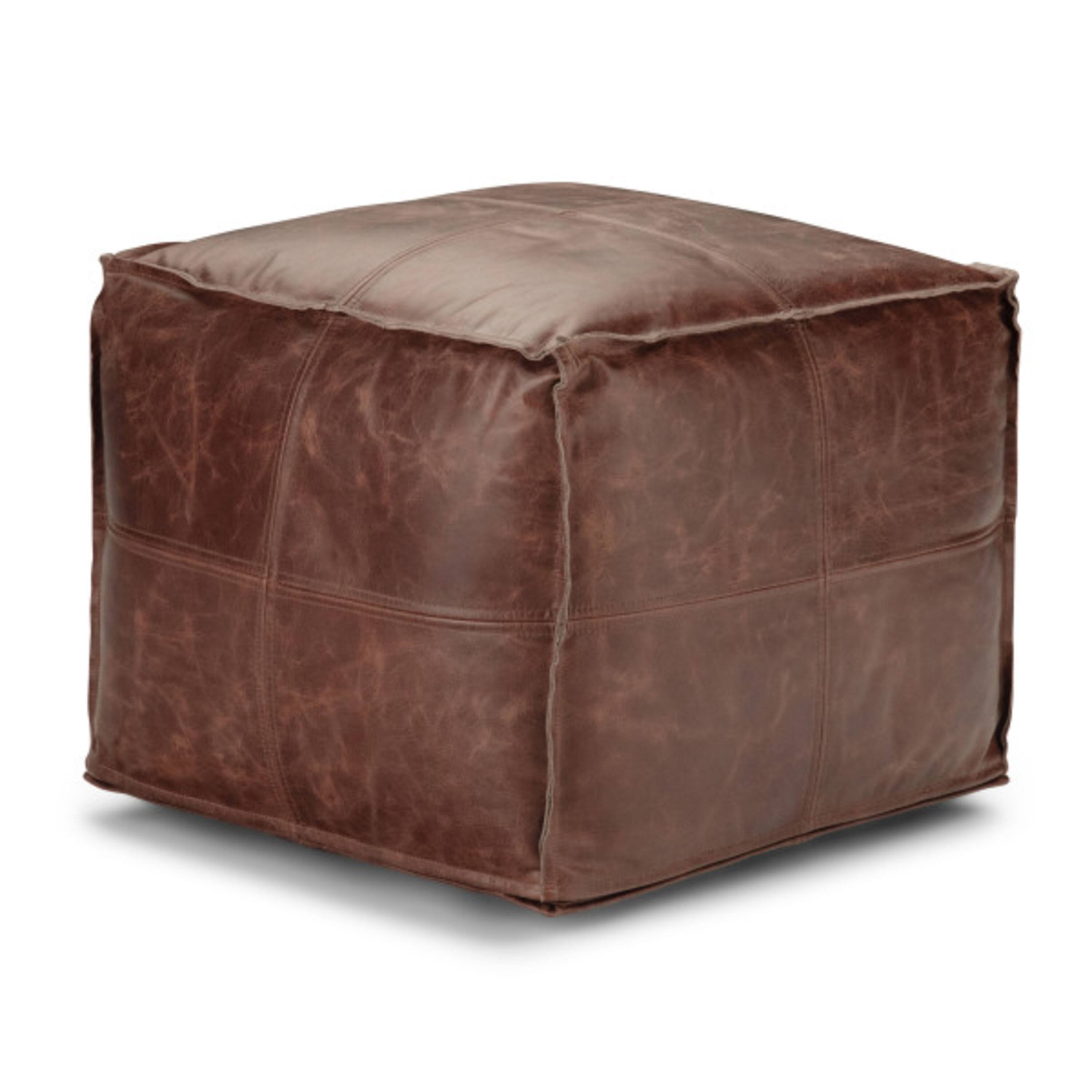 Angle. Simpli Home - Sheffield Square Pouf - Brown.