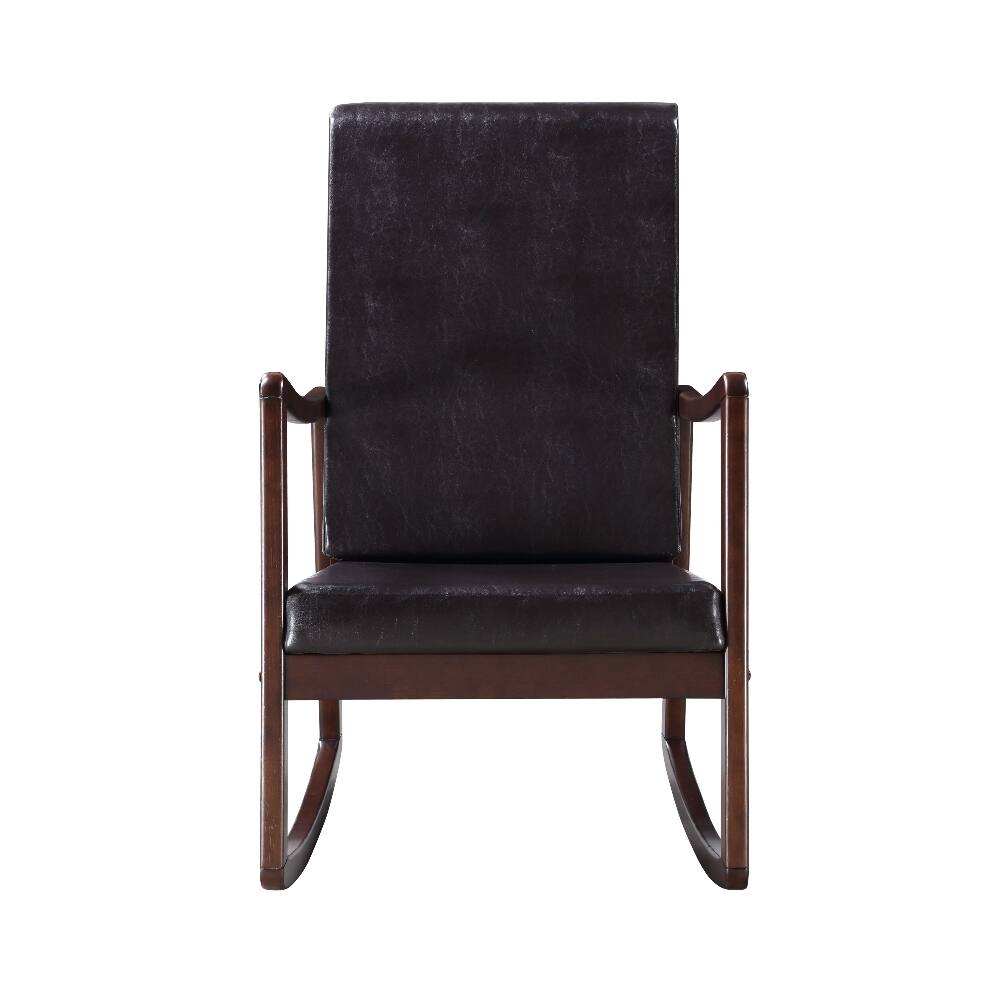 Alt View 2. Loheer - Loheer Dark Brown Synthetic Leather Rocking Chair Espresso Finish Upholstered Rocker with Rubber Wood Frame - Dark Brown.