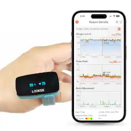 LOOKEE - LOOKEE® Ring Continuous Pulse Oximeter with Vibration Reminder for Low SpO2 & PR-Wearable Pulse Ox with Free APP Reports - Blue