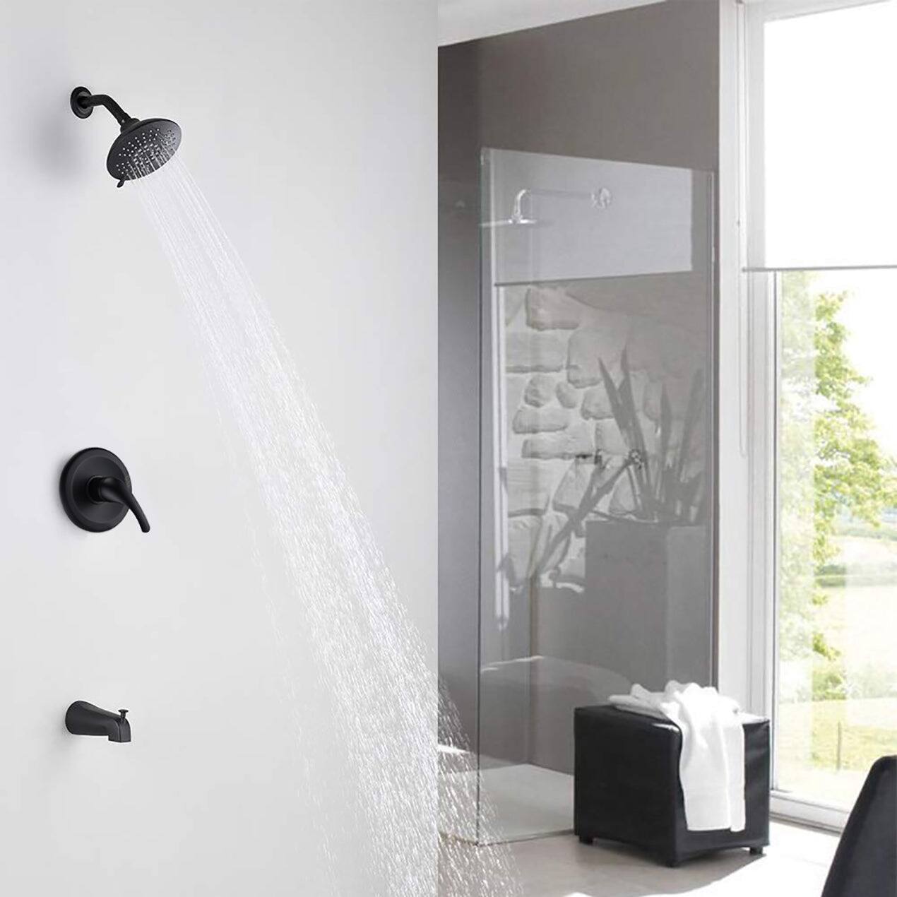 Alt View 3. Boyel Living - Single Handle 5 Spray Tub and Shower Faucet with Handle Trim in Matte Black Valve Included - Matte Black.